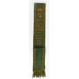 1922 National Foresters presentation sash a green silk sash, the border of gilt shamrocks,