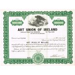 1920s Art Union of Ireland share certificate. An unissued share certificate, number 49, for the