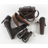 1900-1918 Cased binoculars, flasks etc. A leather holster for a 1912 Frommer Stop automatic