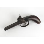 Early 19th century, double-barrelled percussion pistol. A pocket pistol, the hammers mounted to