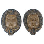 Early 20th century, arms of the City of Dublin. A pair of oval, cushioned fabric badges