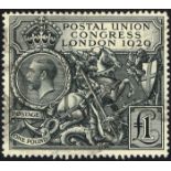 Great Britain. 1929 Ninth Universal Postal Union Congress £1 black used. Two light cds cancels,