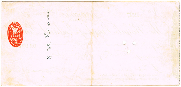 1913 (December 19) Padraig Pearse signed cheque. A cheque for twenty pounds drawn on the Terenure - Image 2 of 2