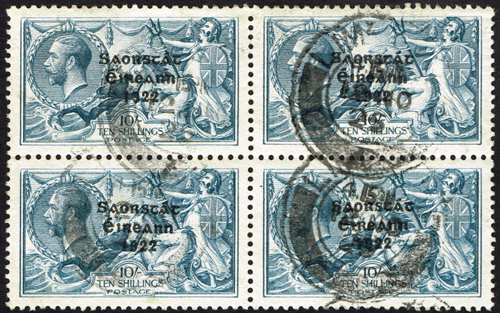 Ireland. 1925 Free State overprint by government printer - Narrow Date ten shillings used block of