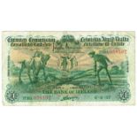 Currency Commission Consolidated Banknote 'Ploughman' Bank of Ireland One Pound 6-9-37 77BA058592.