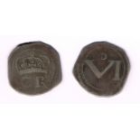 Great Rebellion - Ormonde issues 1643-44 sixpence and threepence. Sixpence, weakly struck at left