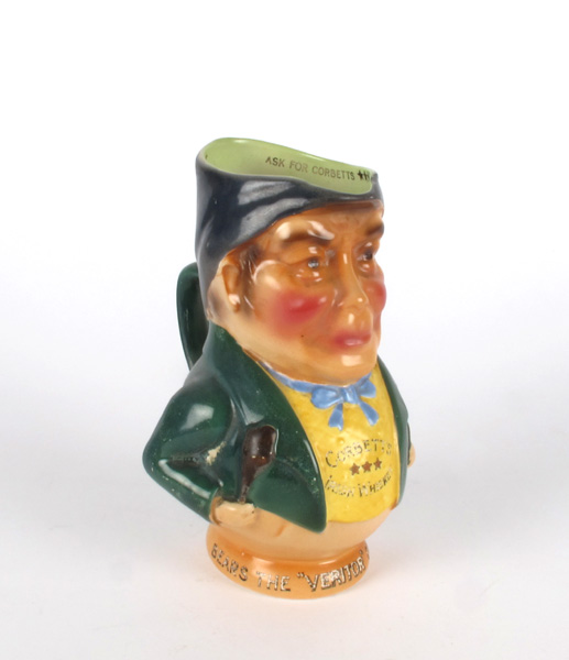 Corbett's Irish Whiskey, character jug. A slip cast earthenware character jug in the form of a