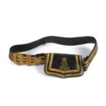 Edward VII Officer's cross belt and pouch. The black leather cross-belt with three bullion bands and