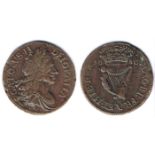 Ireland. Charles II. Halfpenny, 1680. Some light pitting on obverse and small spot of verdigris on