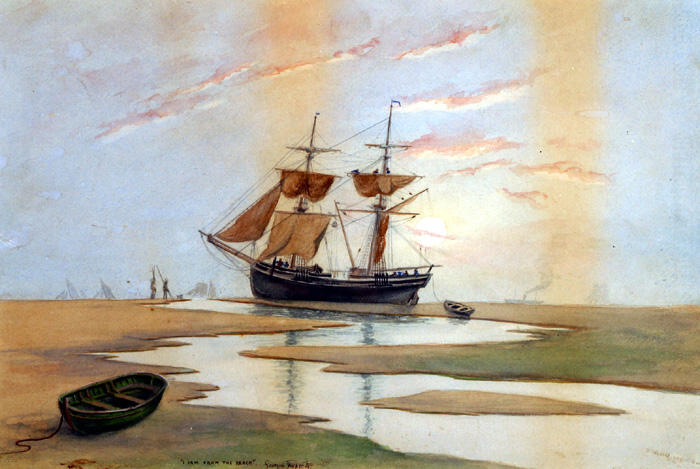 George Prescott (d.1942) I saw from the beach"" A watercolour of a two-masted sailing ship,