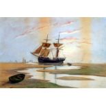 George Prescott (d.1942) I saw from the beach"" A watercolour of a two-masted sailing ship,