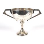 1932 Tramore Golf Club silver trophy A silver two-handled trophy cup, the plain bowl with reeded rim