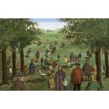 Gladys Maccabe HRUA ROI FRSA (b.1918) SUNDAY IN THE PARK oil on board signed lower right 19 x