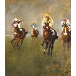 Peter Curling (b.1955) HORSE RACING SCENE, 1971 oil on panel signed and dated lower right 17¼ x 14½