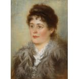 Sarah Henrietta Purser HRHA (1848-1943) PORTRAIT OF A LADY WITH FEATHERED COLLAR pastel signed 'S.H.