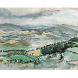 Norah McGuinness HRHA (1901-1980) FROM THE ARTIST'S STUDIO ACROSS THE DUBLIN MOUNTAINS watercolour