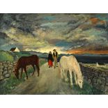 Gerard Dillon (1916-1971) WEST OF IRELAND COUPLE AND HORSES oil on canvas signed lower right; with