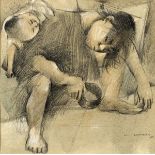 Louis le Brocquy HRHA (1916-2012) MOTHER AND CHILD, 1950 pencil, wash and white crayon signed and