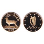 Ireland. 1990 ECU proof set in gold and silver. Comprises fifty ECU gold, ten and five ECU in