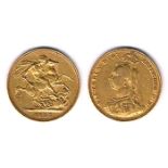 GB. Victoria gold sovereigns, Jubilee head, 1887 and 1888. About fine. (2)