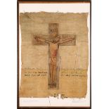 1916-21 prisoner art - Crucifixion on tricolour flag. The work of Sean O Duinn (John Dunne),