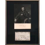 1833 Daniel O'Connell, signed Free post cover Attractively framed with an engraving of O'Connell