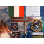 Space flown Irish flag and crew patch. An Irist tricolour amd a shoulder patch flown on the Space