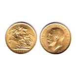 GB. George V gold sovereigns, 1911, 1912, 1913 and 1915. Fine to extremely fine. (5)