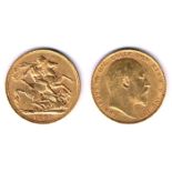 GB. Edward VII gold sovereigns, 1906, 1907 and 1910. Fine to very fine.