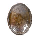 Circa 1779, Lurgan Volunteers cross belt plate. A brass oval convex cross belt plate engraved to the