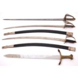 A William IV 1821-pattern Light Cavalry sword and three decorative swords. The royal cypher in the