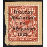 Stamps. Ireland. 1922 Thom Rialtas 4-line overprint on penny and three halfpence, both with