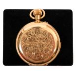 A 20th century 18ct gold repeating hunter pocket watch The case with scrolling foliate engraving,