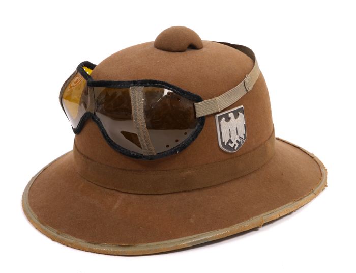 1939-1945 German Third Reich Deutsche Afrika Korps double badged pith helmet and goggles. First - Image 2 of 2