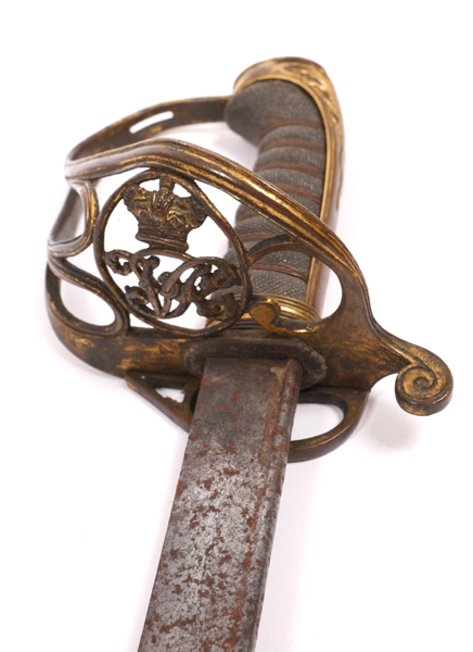 Victorian 1822-pattern infantry officer's sword. The brass gothic hilt with folding guard, decorated - Image 2 of 2