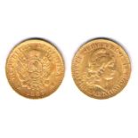 Argentina. Gold one argentino, 1887. Extremely fine.