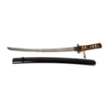 1860s Japanese wakizashi short-sword in Satsuma Rebellion mounts The 18-inch blade in plain black