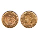 Peru. Gold one libra, 1910 and 1914. Extremely fine (2).