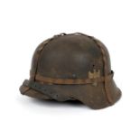 1939-1945 German Third Reich, M42 single decal Army helmet. With late-war pressed steel camouflage