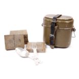 1939-1945 German Third Reich, Wehrmacht soldier's field mess equipment A canteen with leather strap,