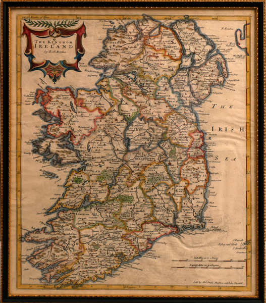 17th century map, Robert Morden, The Kingdom of Ireland. 1695, early colouring. Framed. 17 x 14½ - Image 2 of 2