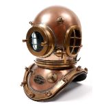 A Siebe Gorman twelve-bolt copper and brass diving helmet. A 12-bolt diving helmet by Siebe Gorman &