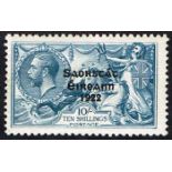 Stamps. Ireland. 1925 Government Saorstát 3-line overprint on ten shillings with Runnals Re-entry