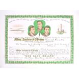 19th century nationalist ephemera, a Manchester Martyrs' Memorial certificate of subscription and