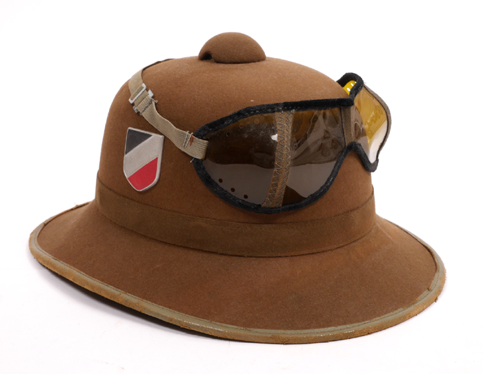 1939-1945 German Third Reich Deutsche Afrika Korps double badged pith helmet and goggles. First
