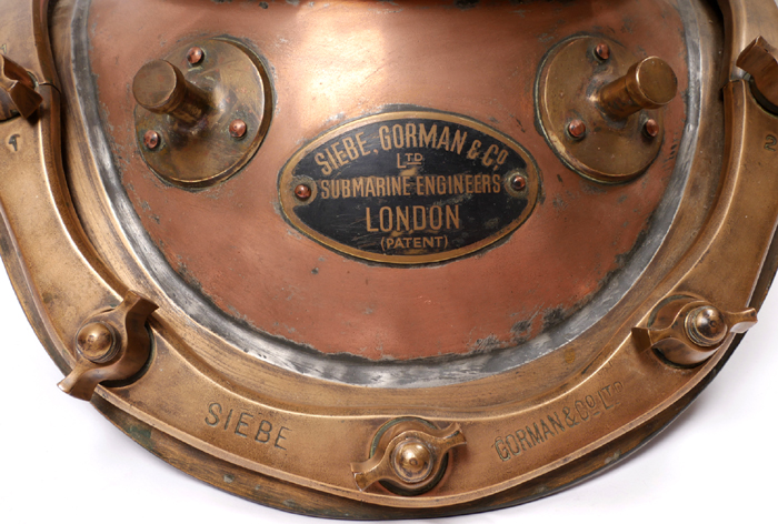 A Siebe Gorman twelve-bolt copper and brass diving helmet. A 12-bolt diving helmet by Siebe Gorman & - Image 2 of 2