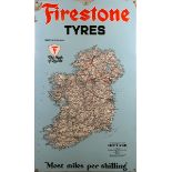 1960s Advertising road-map of Ireland, Firestone Tyres. A large rectangular enamel sign, '