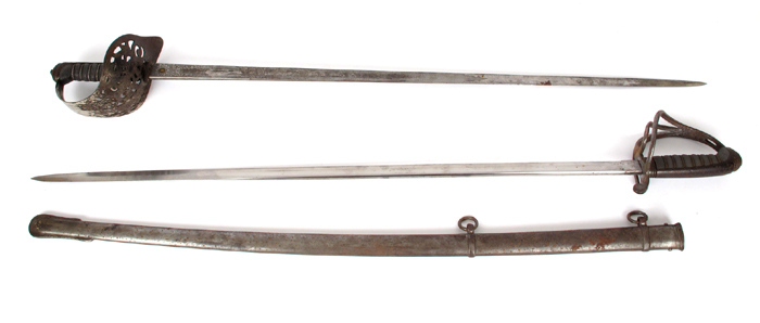 19th century British swords. (2) An 1821 pattern Light Cavalry trooper's sabre, with steel scabbard;