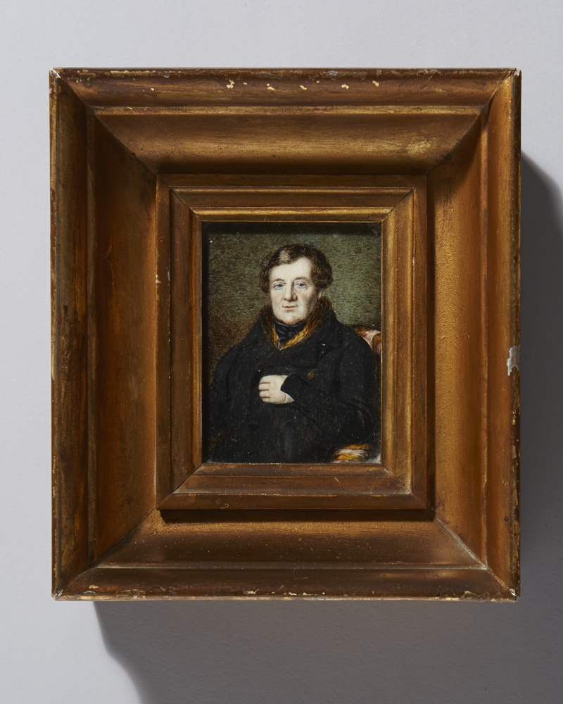 19th Century Irish School PORTRAIT OF DANIEL O'CONNELL, 1847 watercolour on bone indistinctly