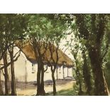 William Conor OBE RHA RUA ROI (1881-1968) COTTAGE AND TREES watercolour signed lower left 8 x 10½in.